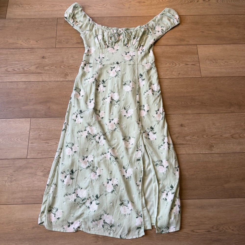 Aeropostale Seafoam Green Floral Maxi Slit SunDress L Tie Front Fairycore Whimsy